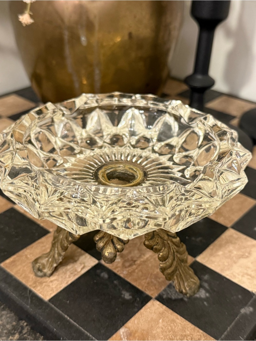 Early Italian crystal glass Bronze base ashtray/ornament tray